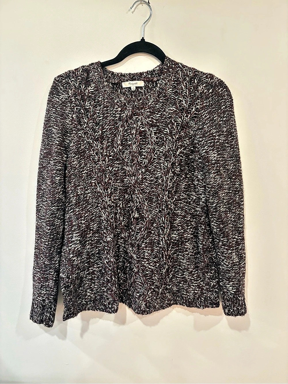 Madewell Marled Knit Crewneck Sweater in Maroon, Cream, and Gray Size Small